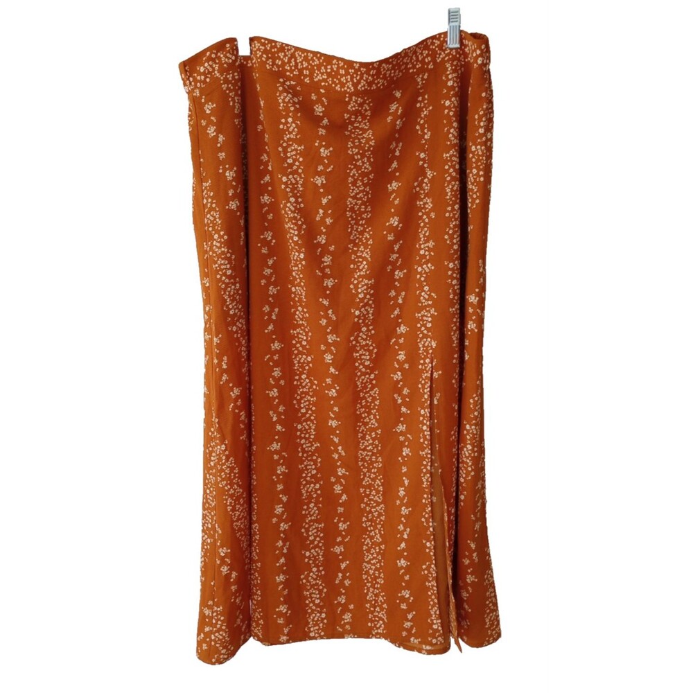 Orange Floral Stripe Skirt Womens XXL Hippie Boho Front Slit NWT Elastic Waist